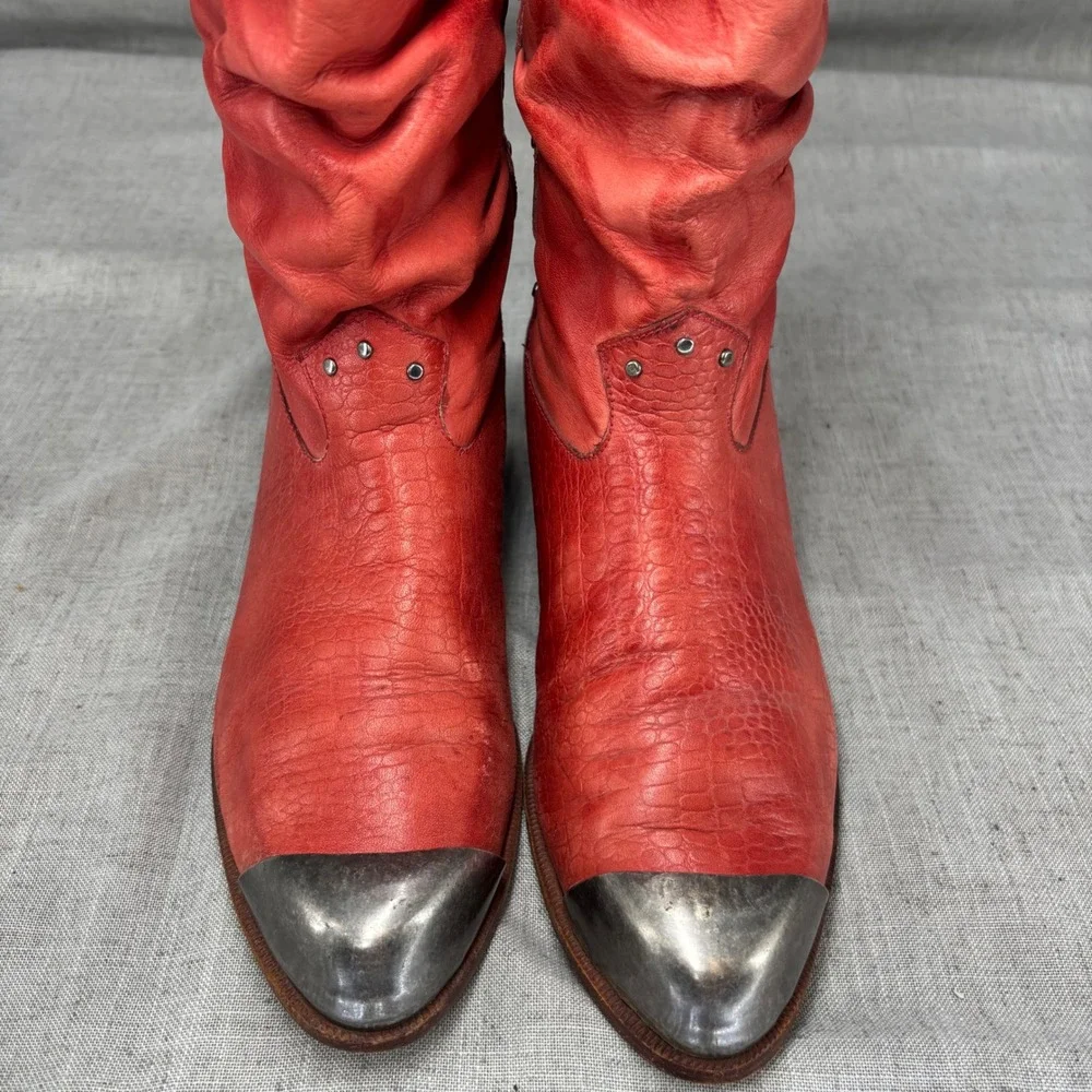 Vintage Paolo Fellicce Cowboy Boots Red Leather Slouchy Western Women's 9